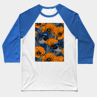 Fairy wrens and orange poppies Baseball T-Shirt